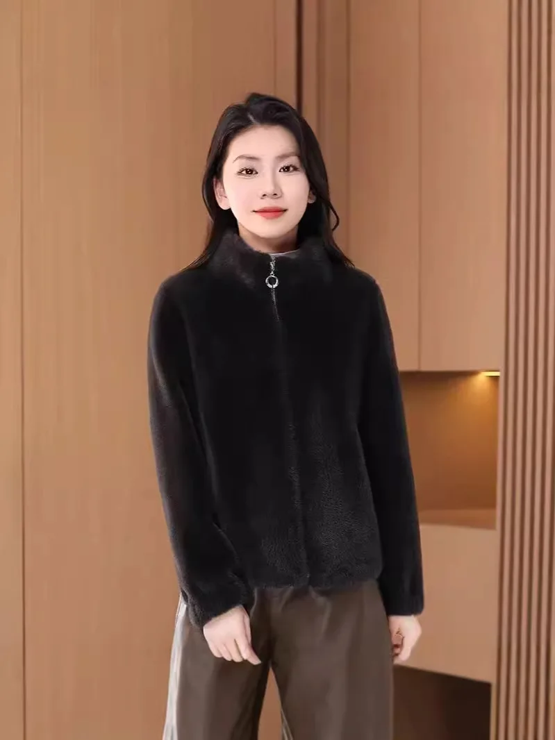 Damesjas van imitatiebont Dames Ochtendgestreept Ceremonievriendelijk Warm Veelzijdig Gewatteerd Lange mouwen Winddicht Gebreid Glanzend