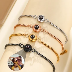 Custom Bracelet With Picture Inside Personalized Stainless Photo Projection Box Chain Bracelet Anniversary Memorial Jewelry Gift