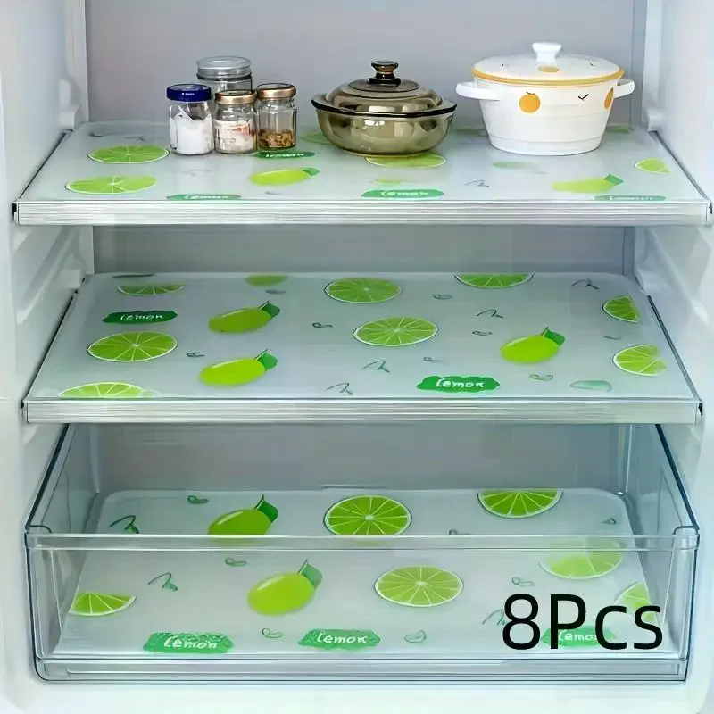 8Pcs Waterproof Refrigerator Liner Moisture Proof Non Slip Washable Reusable EVA Lemon Pattern For Fridge Drawers Cabinet