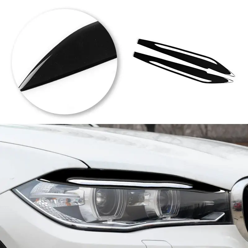 

For BMW X5 F15 X6 F16 2014 2015 2016 2017 2018 Car Front Headlight Eyebrow Trim Cover 2pcs Piano Black / Black Carbon Fiber