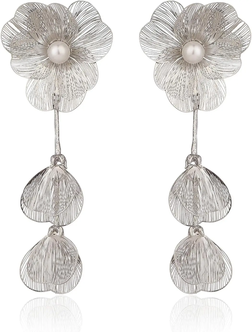 

Lightweight Chunky Flower Petal Pearl Dangle Earrings for Women Prom Formal Boho Jewelry Gift