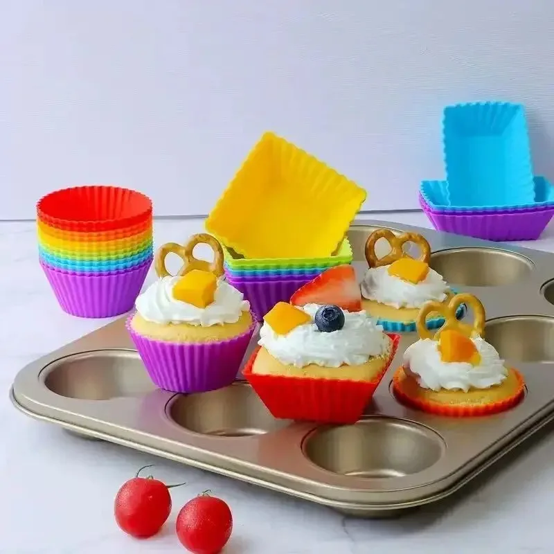 12PCS Silicone muffin mold Round muffin cup Heart cake baking mold Kitchen Cooking supplies Cake decorating tools