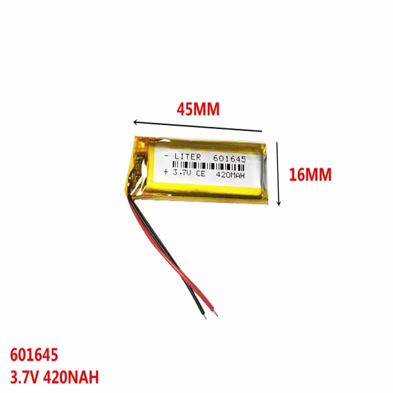 3.7V 420mAh 601645 Rechargeable Polymer lithium Li-ion Battery For headphones tachograph mp3 mp4