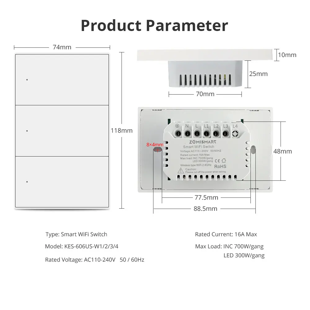 Zemismart wifi eua interruptor de luz parede fio neutro necessário trabalho com tuya alexa google casa controle voz 1 2 3 gangues interruptor