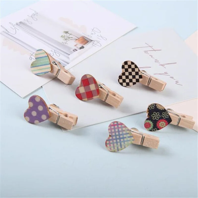 6pcs Pushpins Colored Wooden Clips Thumbtack Love Heart Binding Clip Small Push Pins Wall Nails Tack Pin Furniture Diy Decor