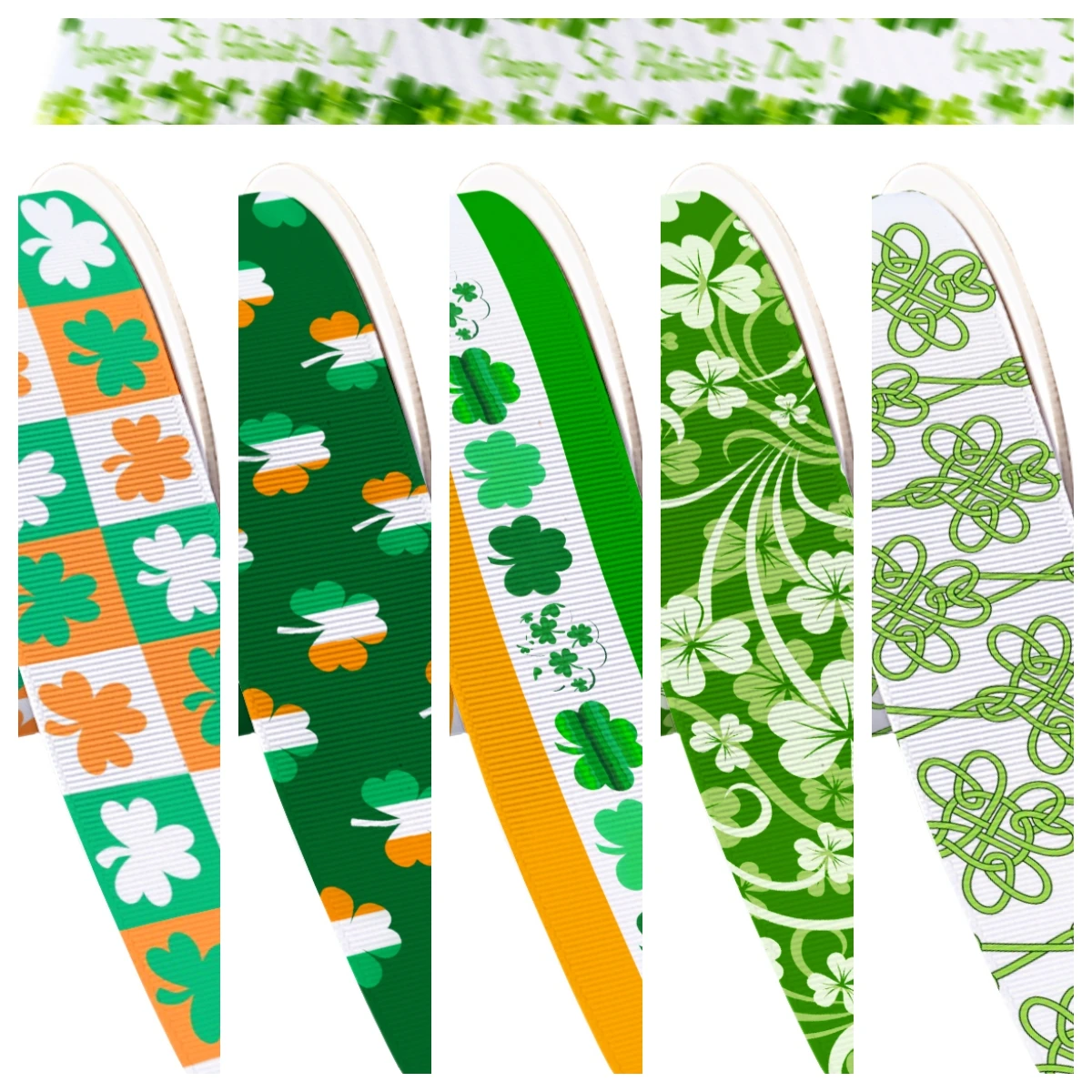 Clover Green St. Patrick's Day Pattern Grosgrain Ribbon Satin Ribbon for Cheer Bows Girl Hair Bows Cartoon DIY Craft Supplies