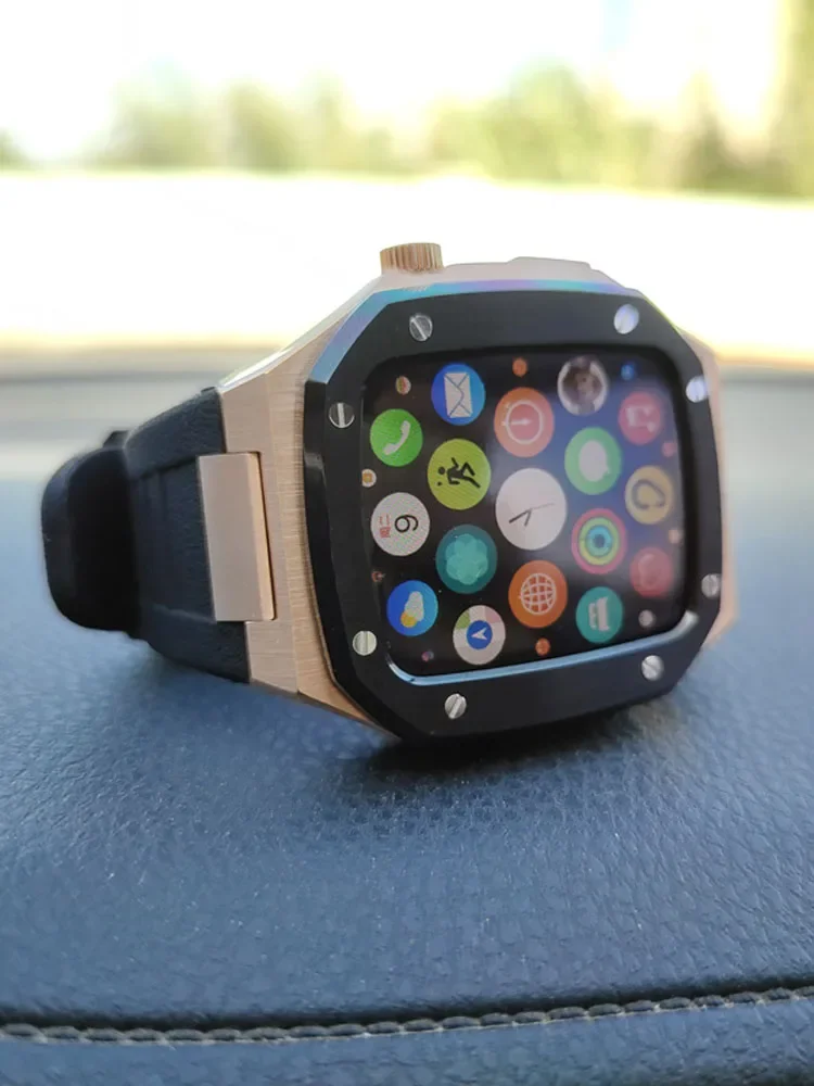 41mm 45mm gumowy pasek zestaw do Apple Watch 40 44mm 316 ze koperta ze stali nierdzewnej dla iWatch 8 7 serii 6 SE 5 4 DIY zestaw modyfikacji