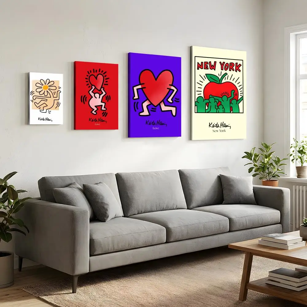 Pop Art K-Keith Haring Framed Wall Painting HD Canvas Wall Art | Optional Framed/Unframed | Modern Entryway Home Decor