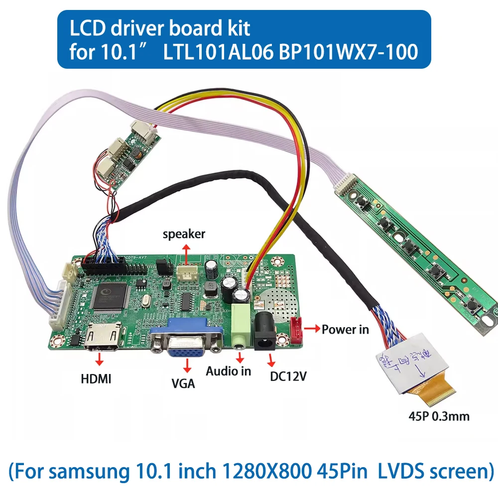 

Комплект платы контроллера ЖК-дисплея для Samsung 10,1 "LTL101AL06 BP101WX7-100 45-контактный 1280x800 экран lvds