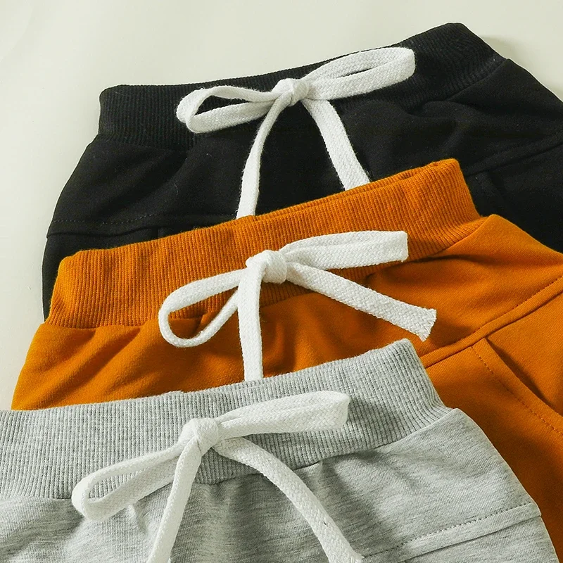 Pantalones para bebés pequeños, paquete de 3 pantalones de chándal de color sólido para otoño y primavera, pantalones para correr para bebés, color caqui, marrón y gris