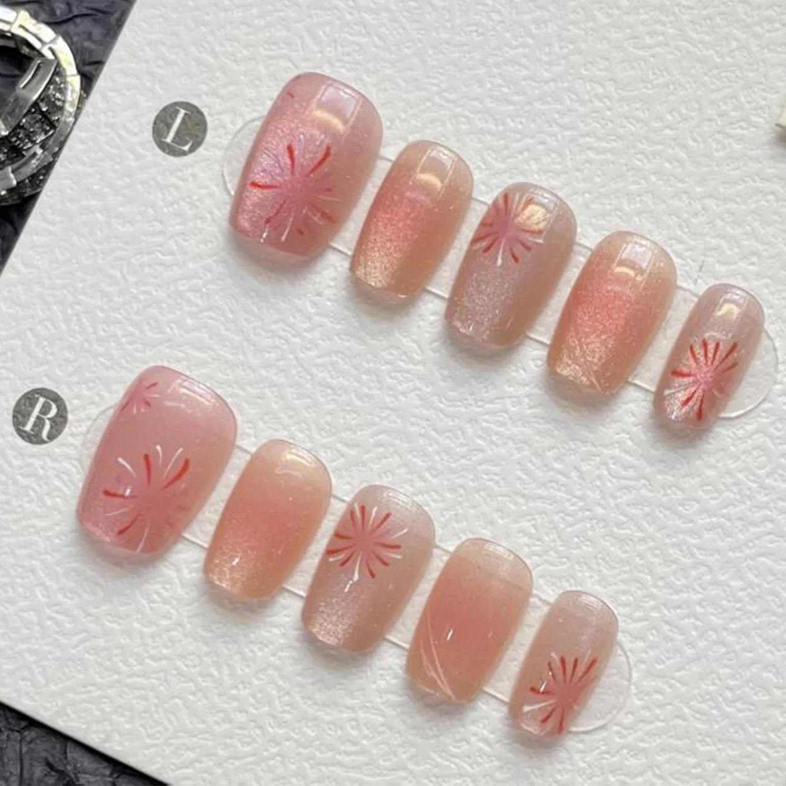 Fake Nails with Sparkler Printed Full Cover Square Artificial Nail Tips for Stage Performance Wear