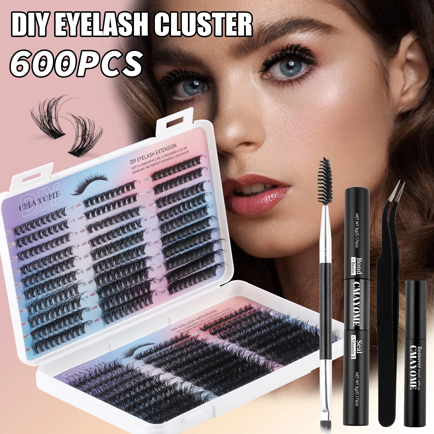 Eyelash Clusters Extension Kit 600PCS Large Volume Lashes 6 Styles Super Fluffy Soft False Lash With Lash Glue And Seal Tools