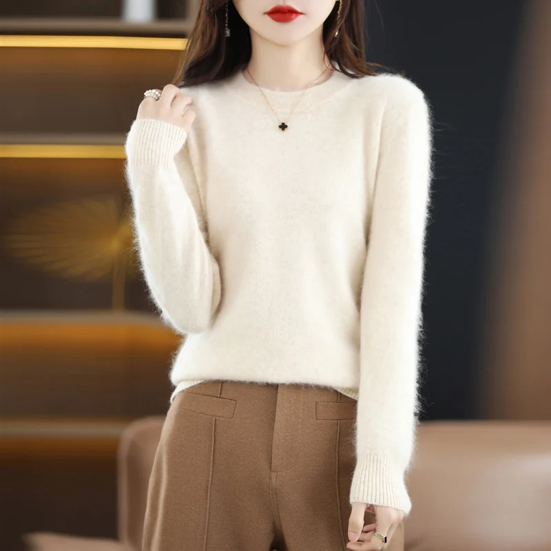 Women\'s Clothing Sweater Autumn and Winter New Knitted Top 100% Mink Cashmere Pullover Casual Loose Female Jacket Round Neck