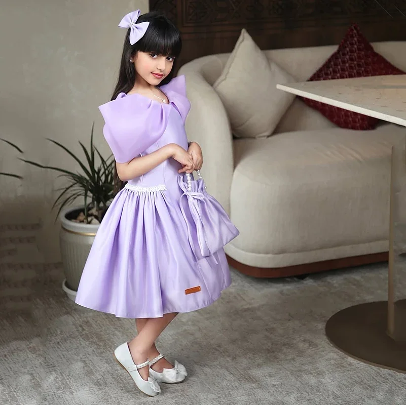 فستان فتاة الزهور أرجواني بدون أكمام مكشكش زفاف الأميرة الفاخرة للأطفال ملابس عصرية لعرض عيد ميلاد الطفل حسب الطلب