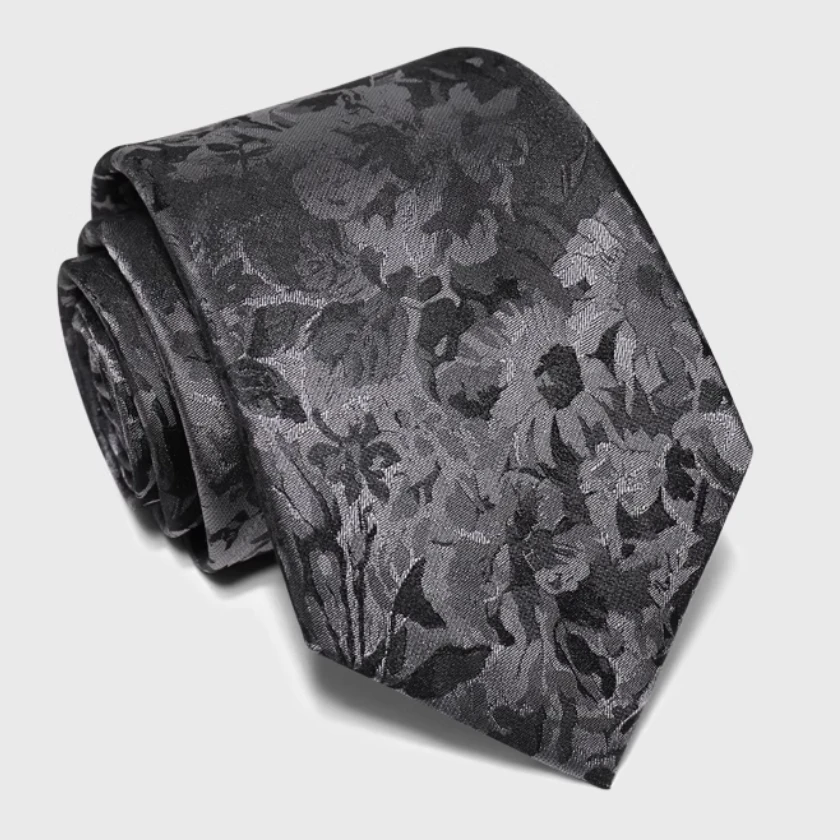 High Quality 100% Silk Retro Dark Gray Patterned Wool Lined Silk Tie For Men's Formal Business Banquet 8cm Wide Hand Knotted Tie