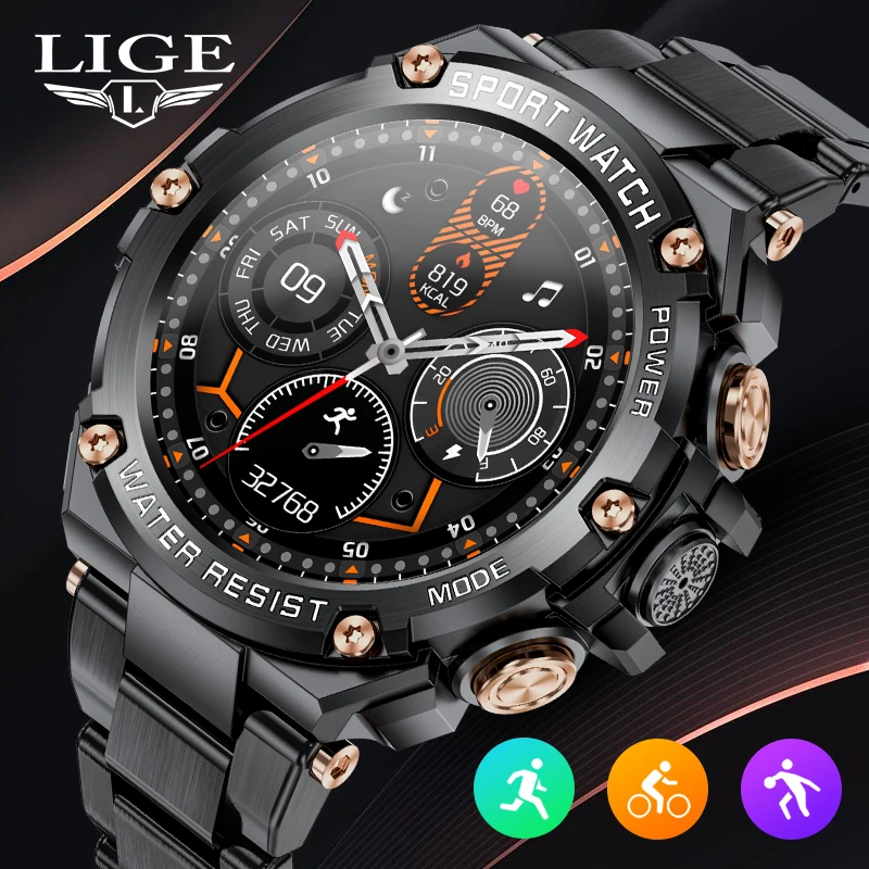 

LIGE 2023 New Smart Watches For Mens 800mAh Outdoor Sports Fitness Bracelet Blood Pressure Health Monitor Waterproof Smartwatch