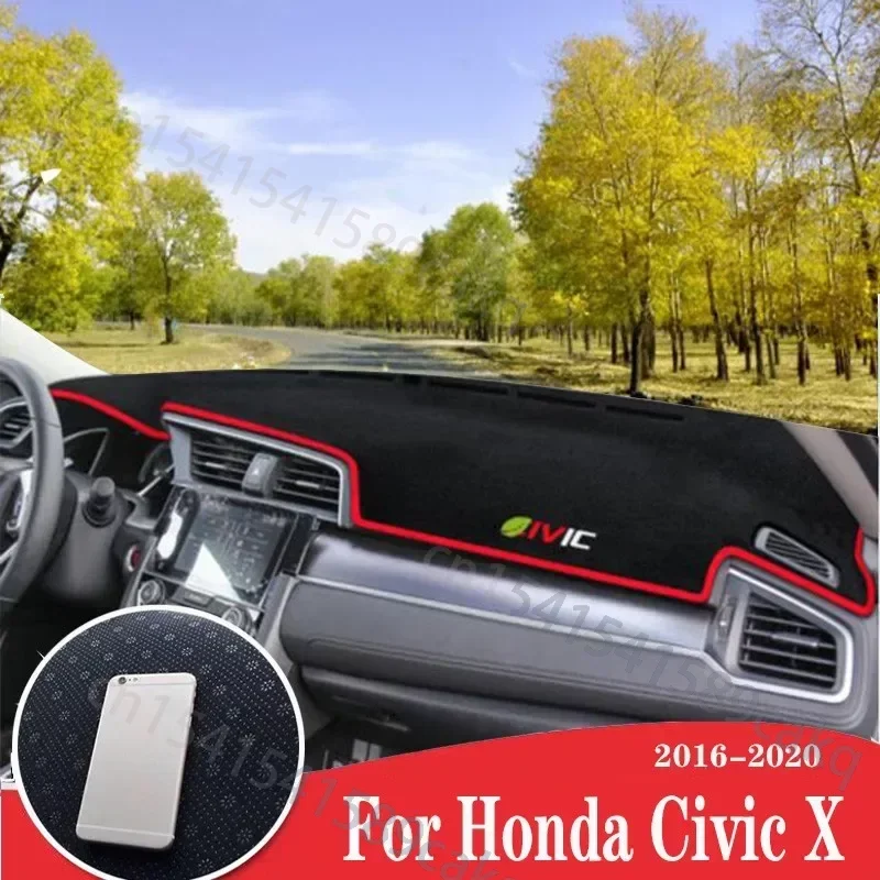 Коврик для крышки приборной панели автомобиля, коврик для Honda Civic X 10, 2016, 2017, 2018-2020, коврик для защиты светильник, коврики, анти-УФ аксессуары