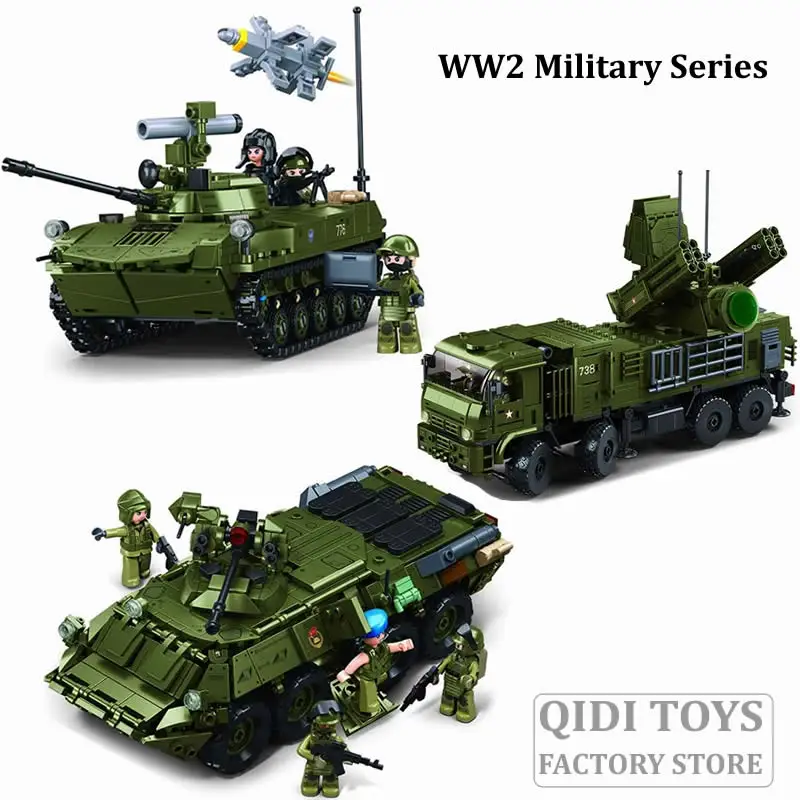 WW2 Military IFR-T90AS OEF-M1XS Tank BTR-80 Armored Personnel Carrier Building Blocks Pantsyr-S1 Air Defense System Bricks Model