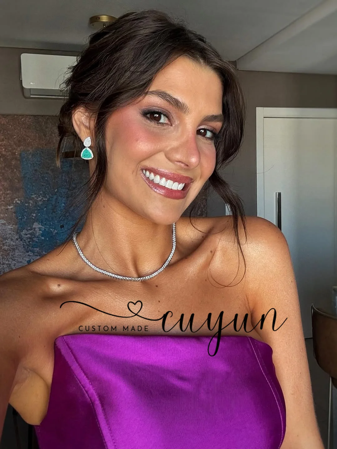 CUYUN Sukienki wieczorowe damskie na zamówienie, satynowe, w kolorze fuksji, bez ramiączek, o kroju litery A, do ziemi, na studniówkę, przyjęcie, kolację, vestidos de fiesta