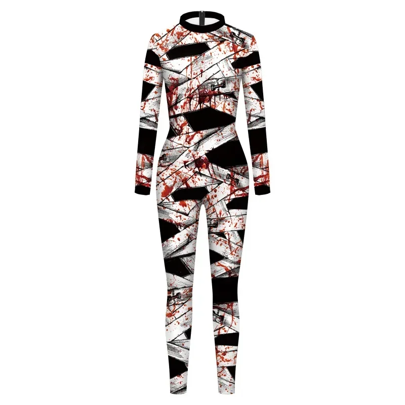 Catsuit con estampado 3D para mujer, mono de Cosplay de momia, disfraz de Cosplay sangriento y aterrador para Halloween, traje de fiesta Zenti