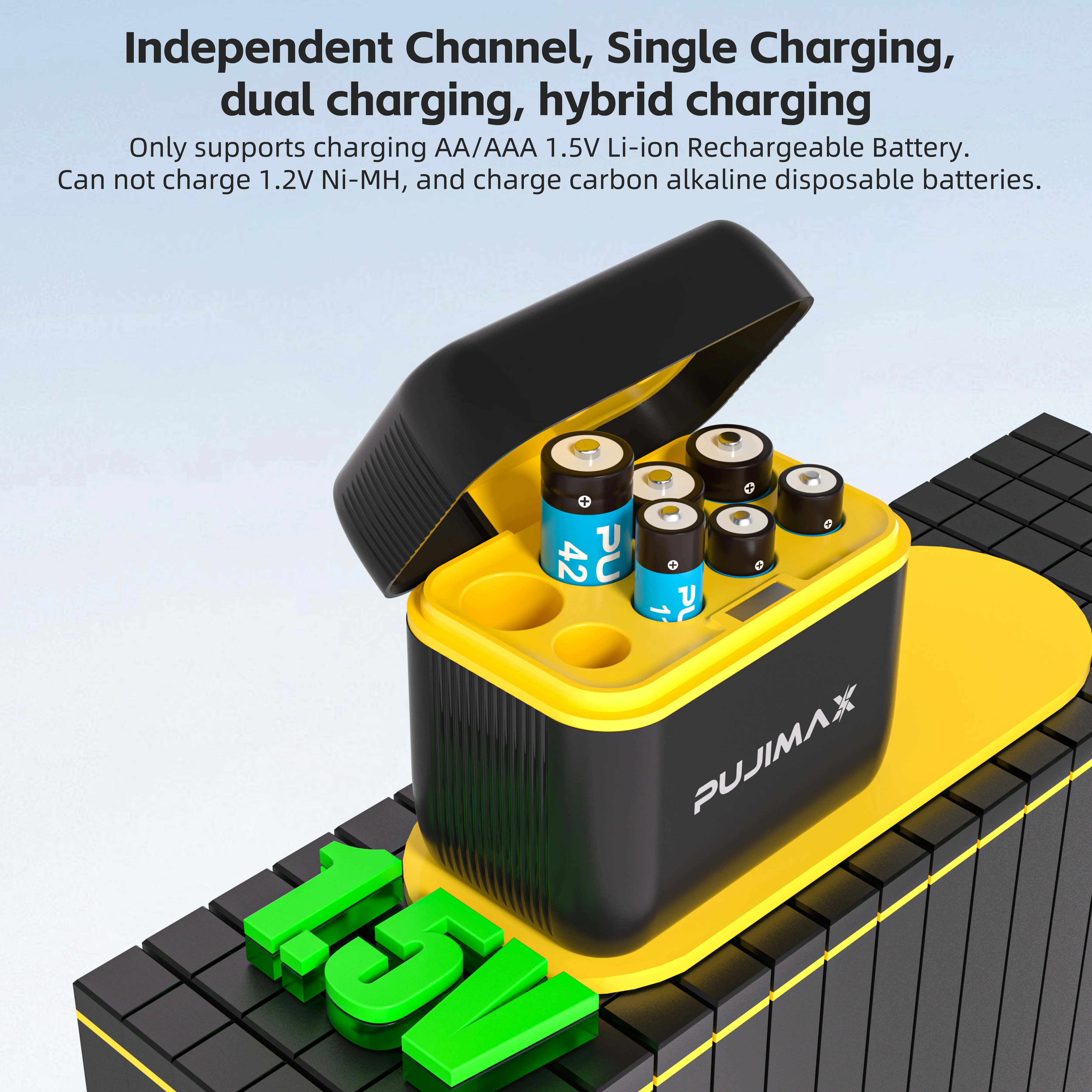 PUJIMAX 8-Cell Rechargeable Lithium Battery Charging Case with 8 Slots, 4255mWh and 1100mWh Combination Packs, Fast-Charging 1.5V Lithium Batteries, Long-Lasting Charging AA Lithium Batteries Integrated with Intelligent Quick Charging Case