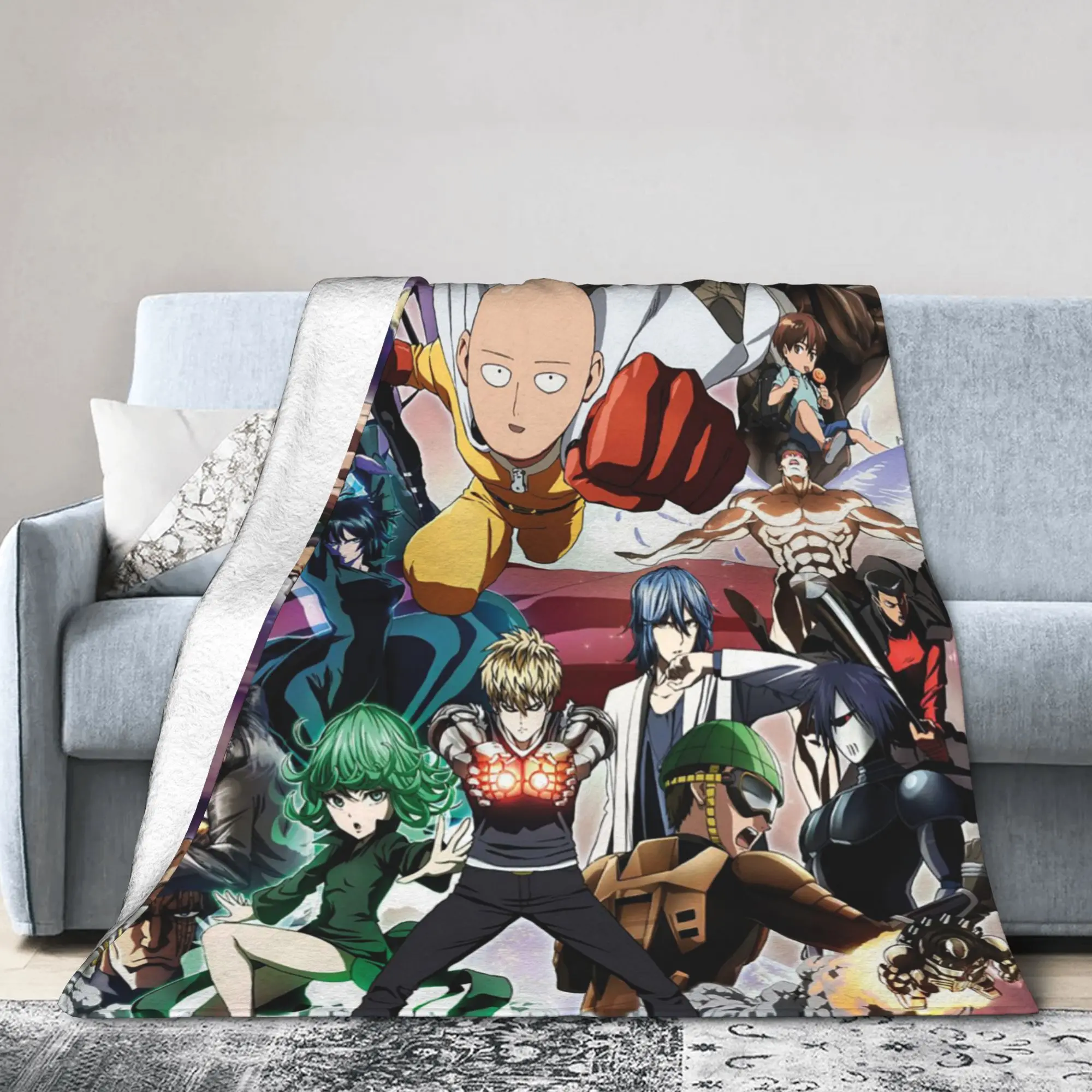 Genos Tatsumaki Saitama Blanket OnePunchManS Anime Flannel Throw Blankets Summer Air Conditioning Decoration Soft Warm Bedspread