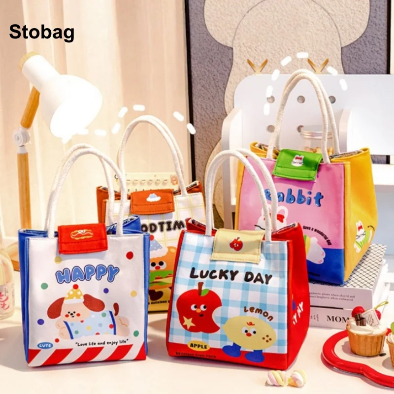 

StoBag 5pcs Cartoon Lunch Box Bags Insulation with Handle Cute Kids Child Food Drink Packaging Storage Handheld Portable Pouches