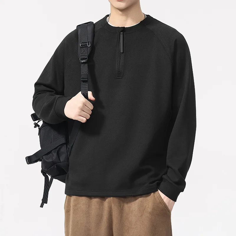 American-style Vintage Henley Collar Long-sleeved T-shirt for Men 2026 New Style Autumn Loose Casual Inner Wear Base T-shirts