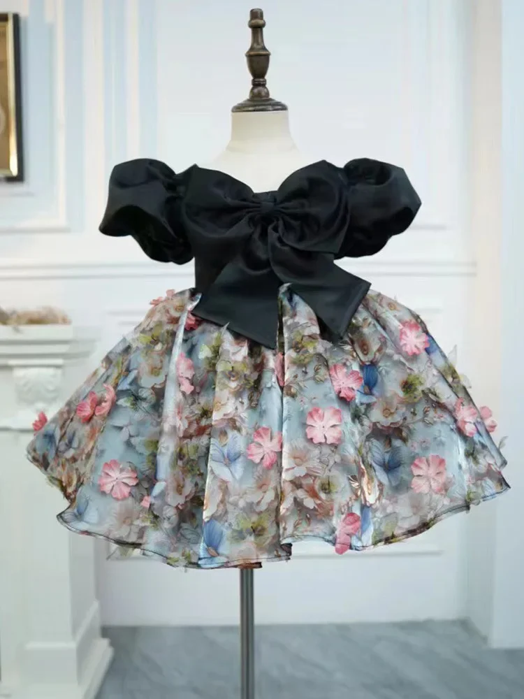 kids Live streaming distribution of the new 2025 children's dress, a black European and American princess dress for a one-year-o