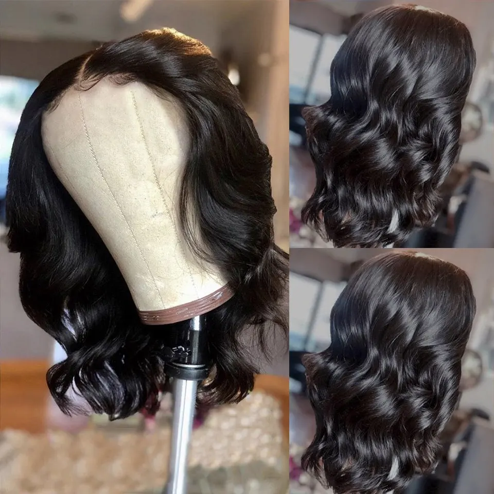 Wig Bob Pendek Gelombang Tubuh 13X4 Hd Wig Renda Depan untuk Wanita Remy Brasil 4X4 Wig Penutup Renda Transparan Rambut Pra Pencabutan