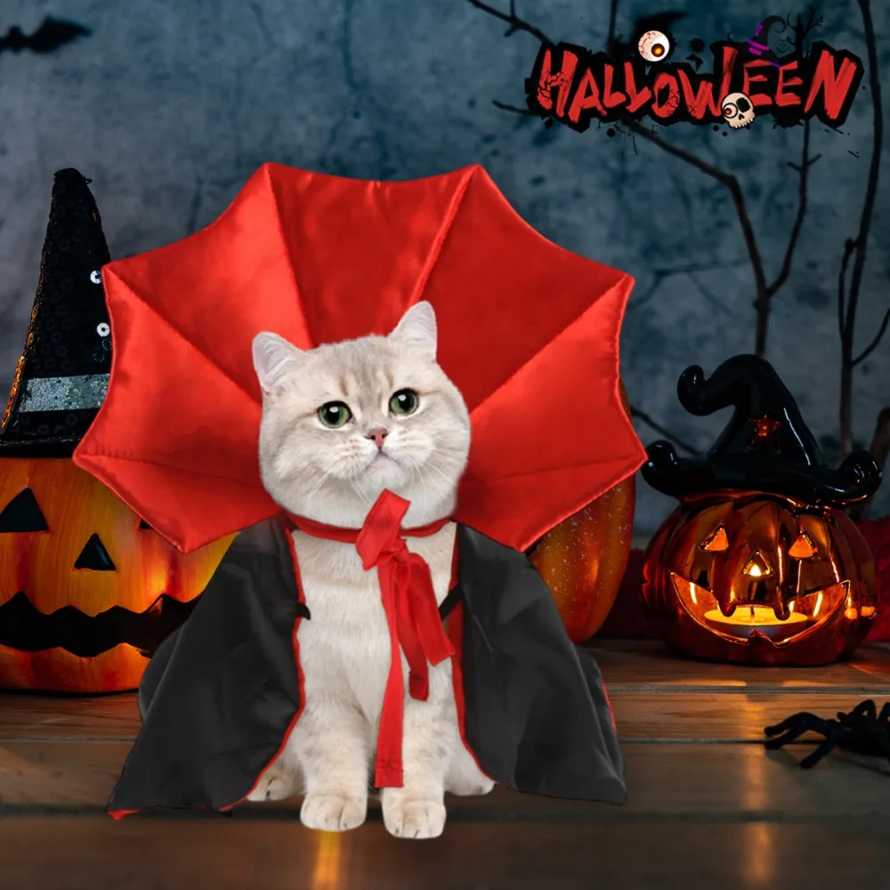 Halloween Vampire Devil Cape Cloak Pet Costume Adjustable Red Black Pet Cat Vampire Cape Cosplay Pet Accessories Costume