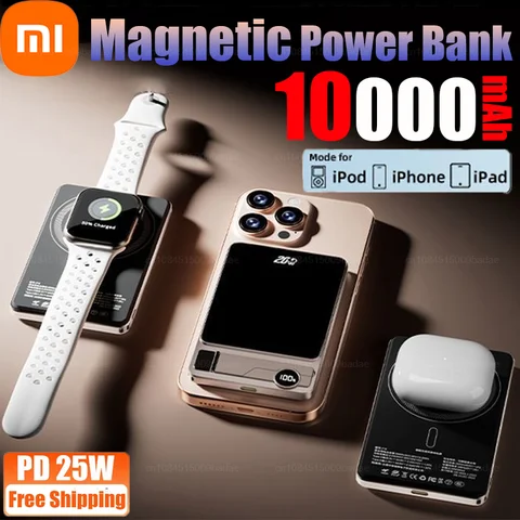 MagSafe 자기 무선 고속 충전 LED 디스플레이 용 초박형 보조베터리 iPhone 용 휴대용 배터리 Samsung Phone Airpods
