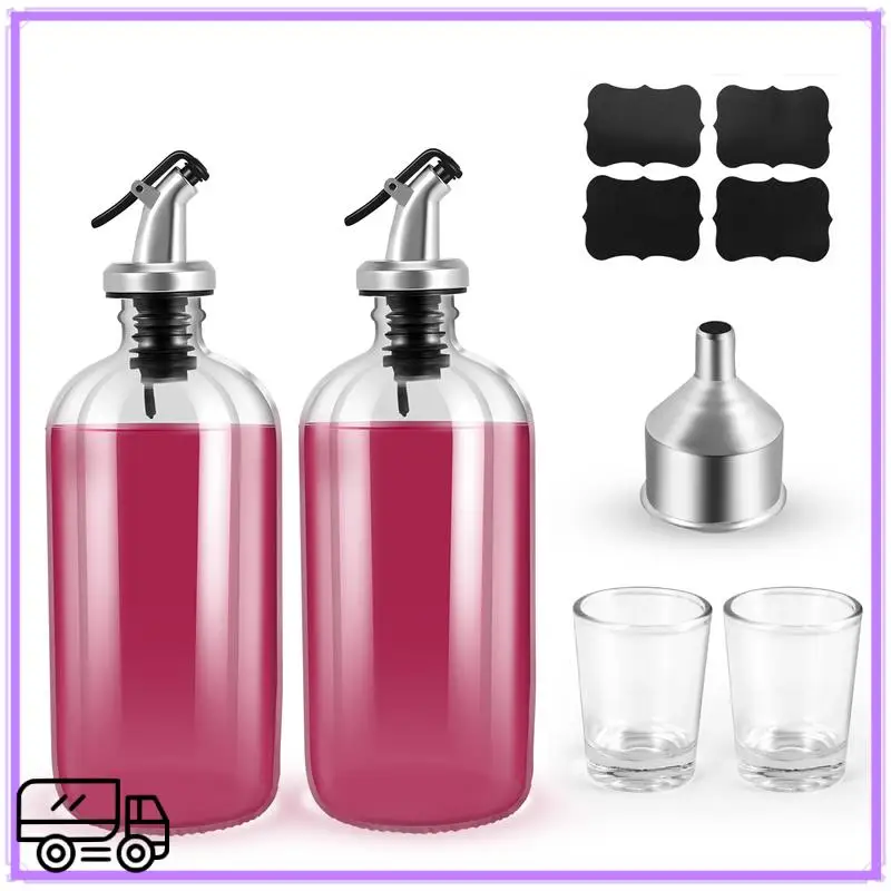 

High Quality 16Oz Glass Mouthwash Dispenser With Pour Spout Funnel And Labels Reusable Mouthwash Bottles Container