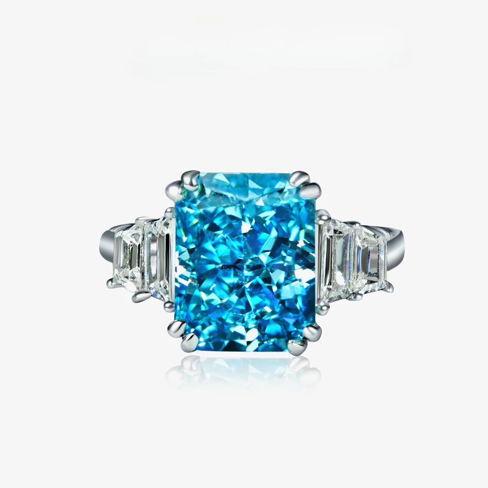 

New S925 Silver Rectangular 8 * 10 Ring, Women's 4-carat Navy Blue Personalized Cross-border Hot Selling Wedding Jewelry