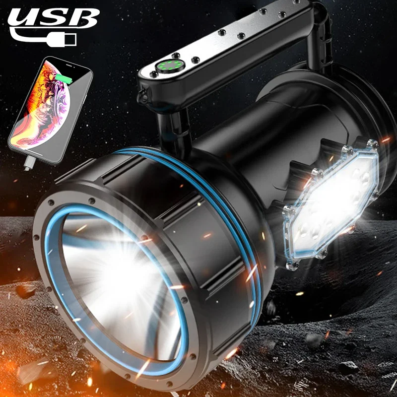 Explosion-proof LED Flashlight USB Rechargeable Camping Lantern with Side Light Portable Waterproof Searchlight Output Spotlight