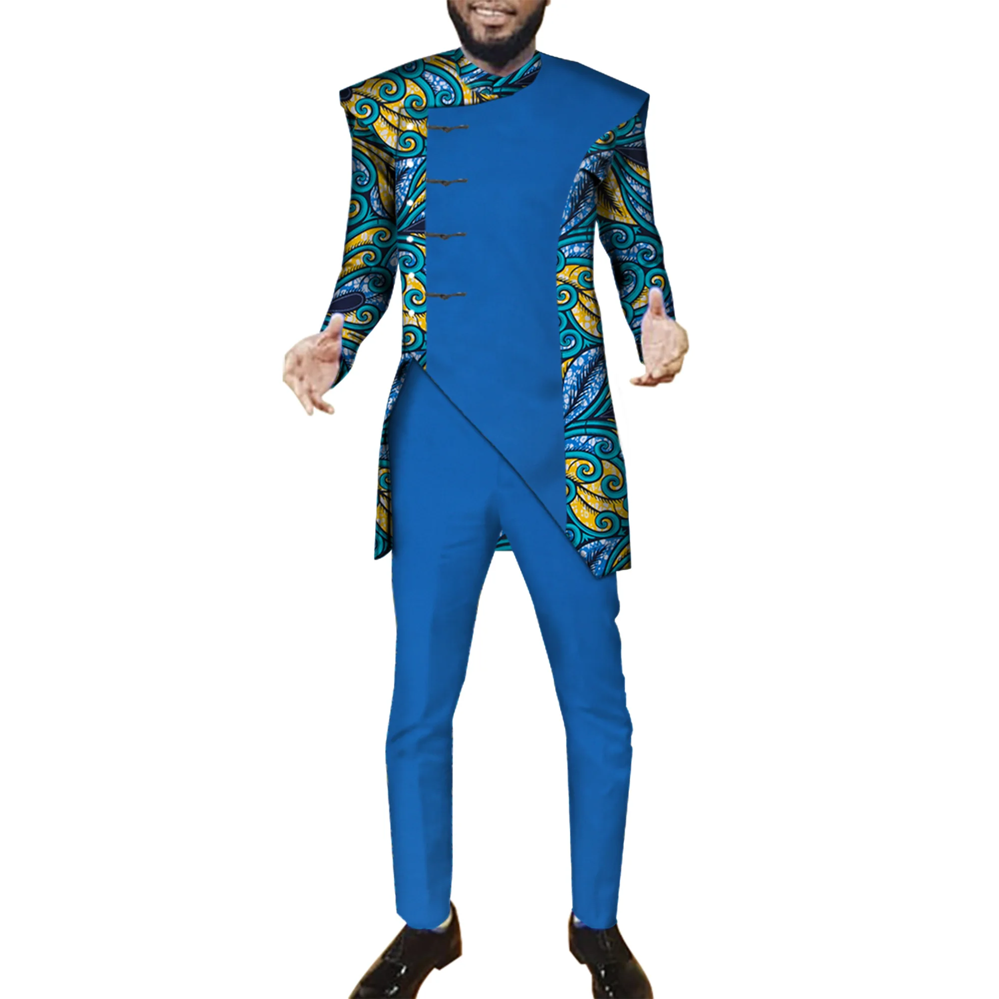 African Men Suits Sets Tops+Trousers Fashion Printing African Clothes for Men Festive Costume Africa Clothing Outfits WYN972