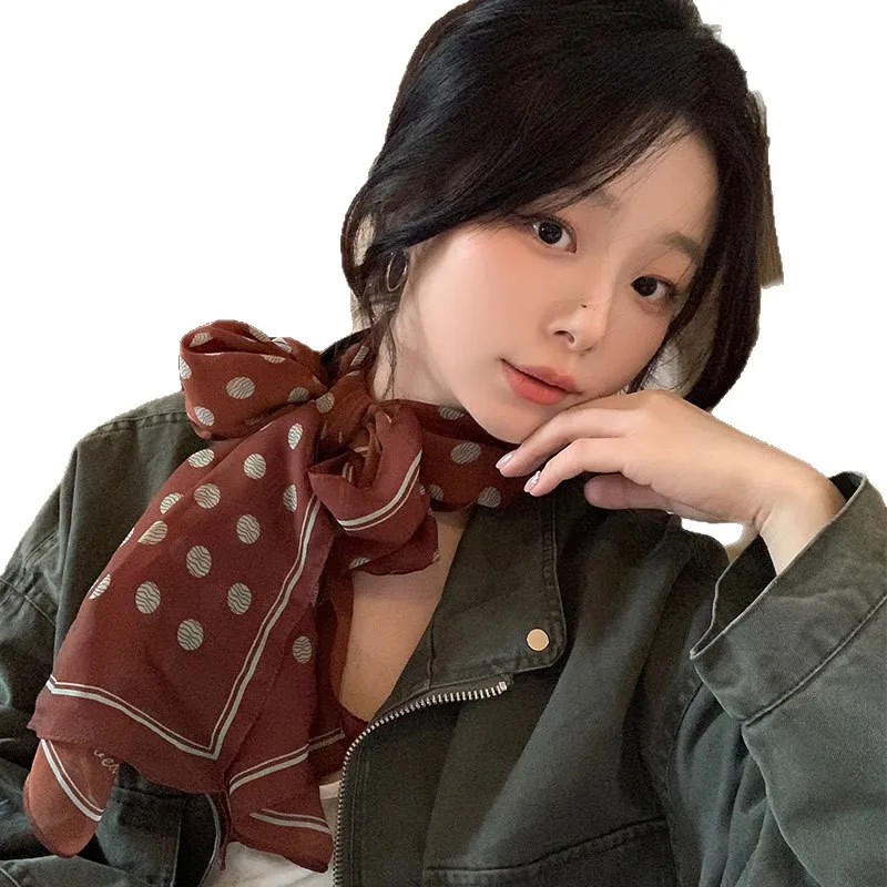 

New Polka Dot Paisley Print Ribbon Women, Long Narrow Skinny Scarf Bandana Hair Neck Belt, Elegant Chiffon Tie Wrap Accessory