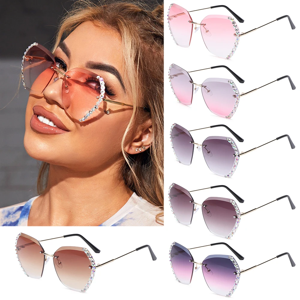 

Summer Eyewear Shades Diamond Square Sunglasses Rimless Sunglasses Oversized Sun Glasses