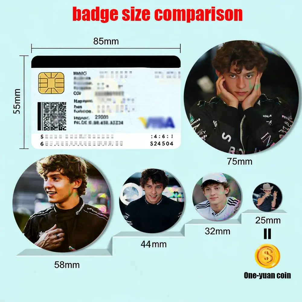 cool A-Andrea K-Kimi Antonelli Badge on Backpack Clothes decoration Tinplate Round Brooch Funny Custom Gifts for Friend