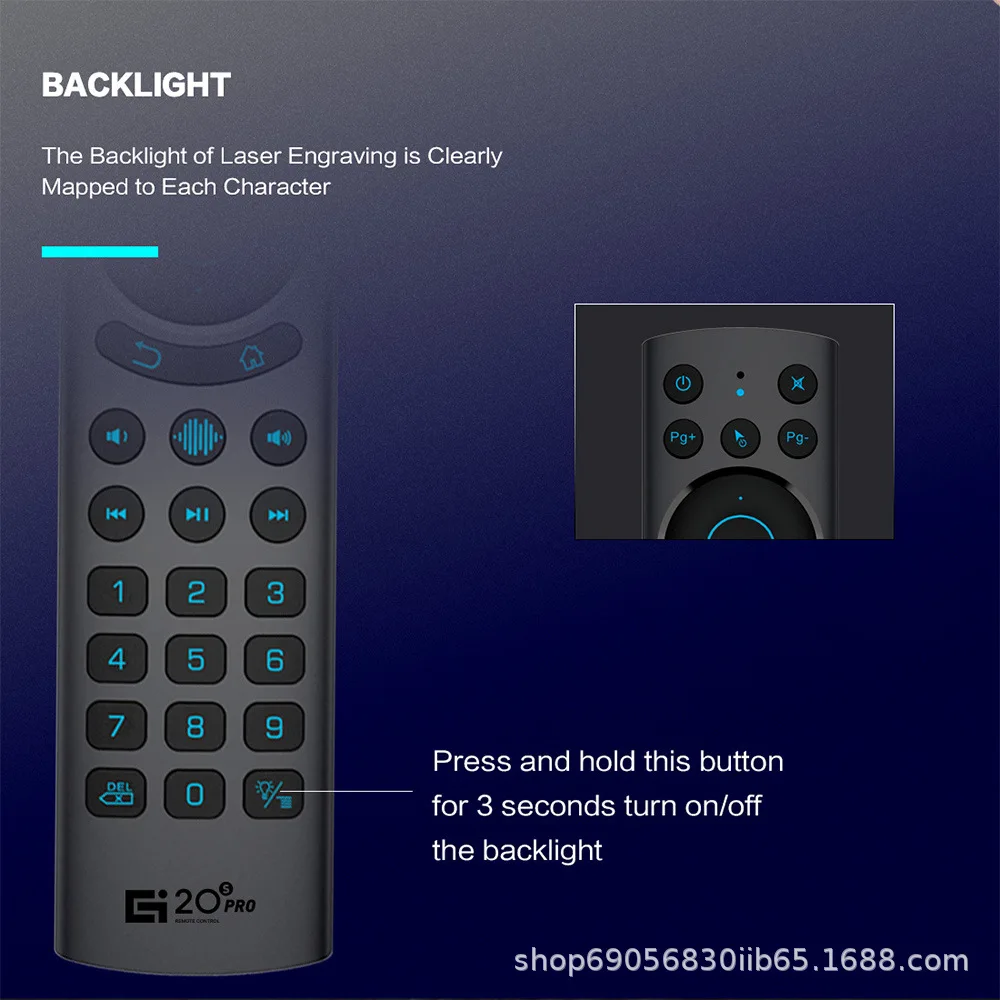 Wireless Air Mouse with Voice Control Backlit 10m Range-For Smart TVs & Set-Top Boxes
