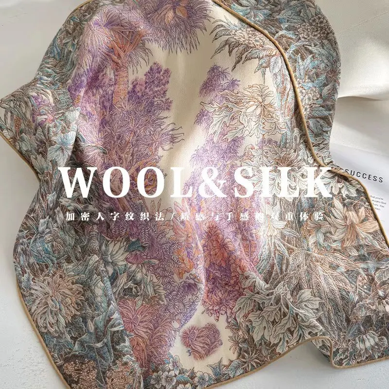70% wool 30% Real Silk Scarf for Women Bandana Square Scarves 2025 Kerchief Summer Beach High Quality Hijab foulard shawl