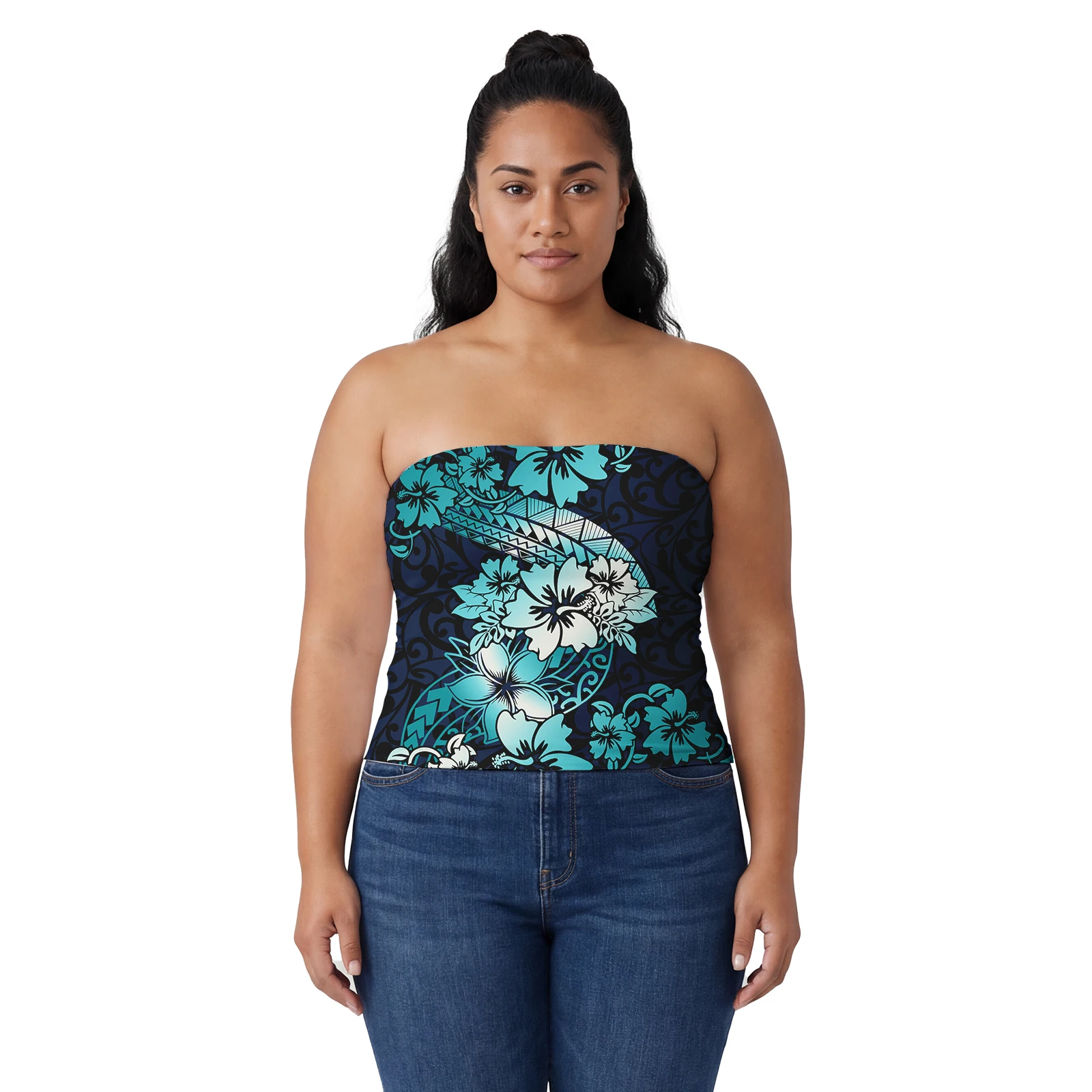 Popular Pattern Custom Lady Tops Samoan Party Clothing Polynesian Plus Size Ladies Outfits Hawaiian Strapless Tops for Women's