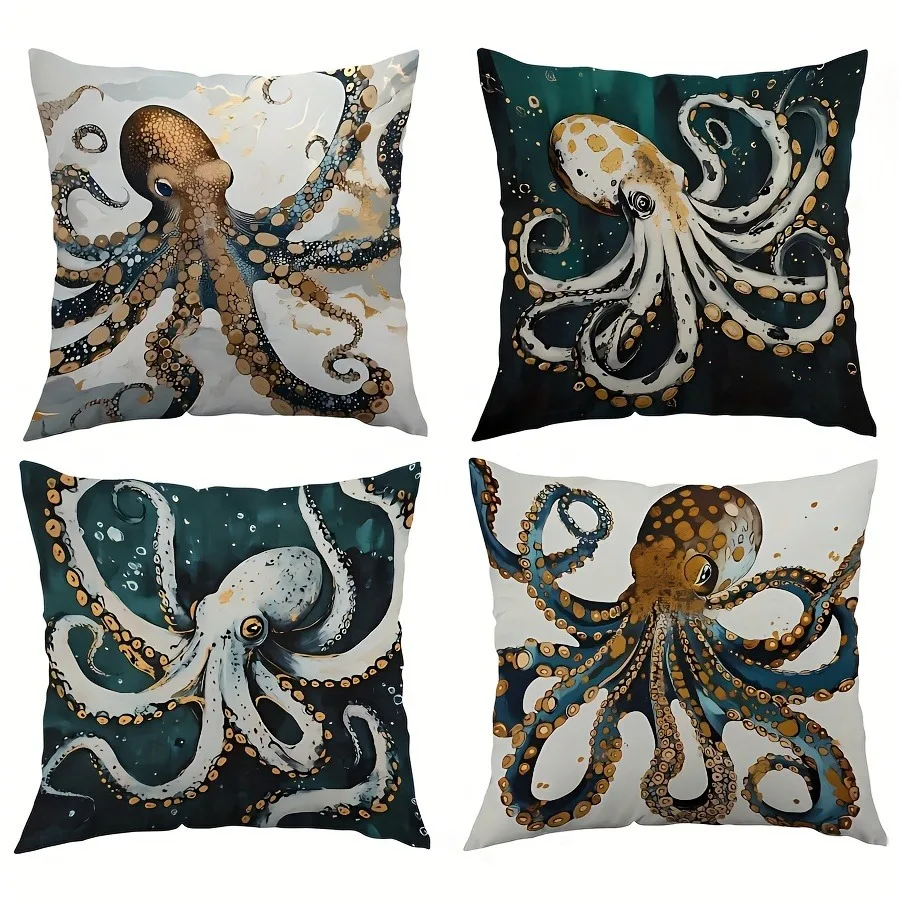 Colorful Octopus Patterns Double-sided Printed pillow cover Short plush Suitable living rooms bedrooms sofas throw cushion cover