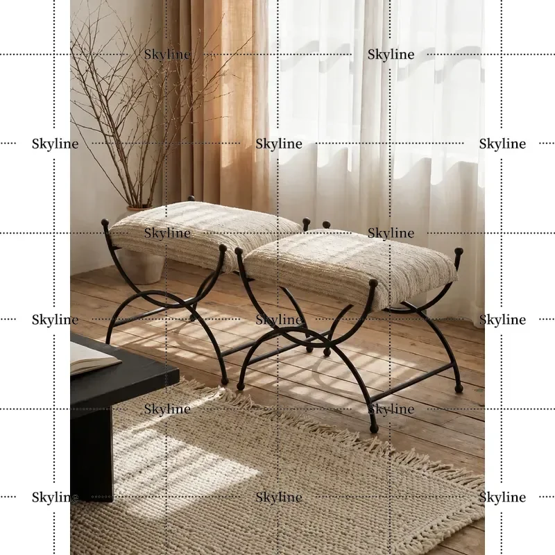 for Mairhk French Retro Door Shoe Change Makeup Stool Metal Soft Bag Pedal Dressing Stool Small Sofa UU Stool