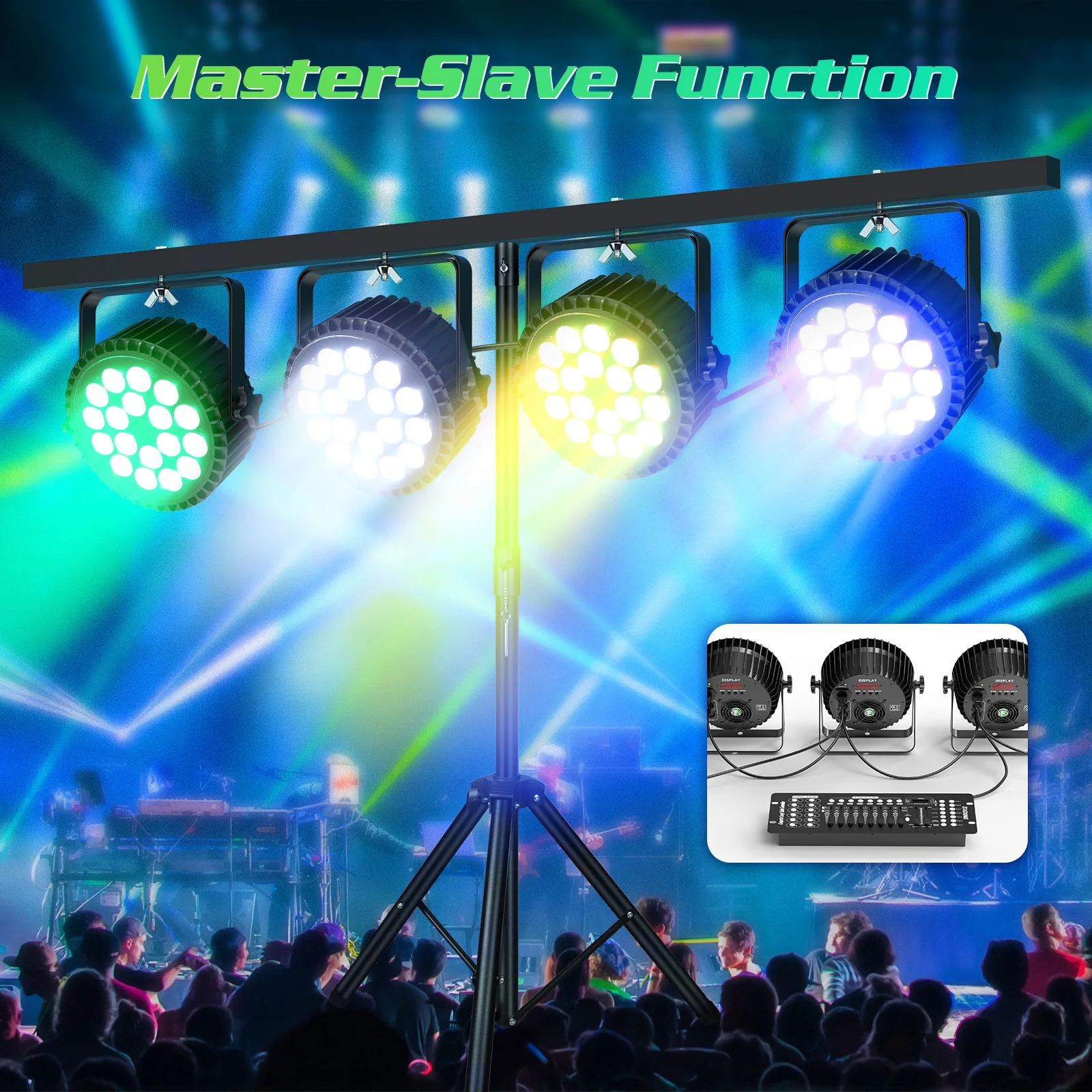 Imagem -04 - Rgbw Led Par Light com Efeito Arco-íris Luz de Palco Projetor para dj Disco Party Feriado Natal Clube Casamento 200w 4pc Set