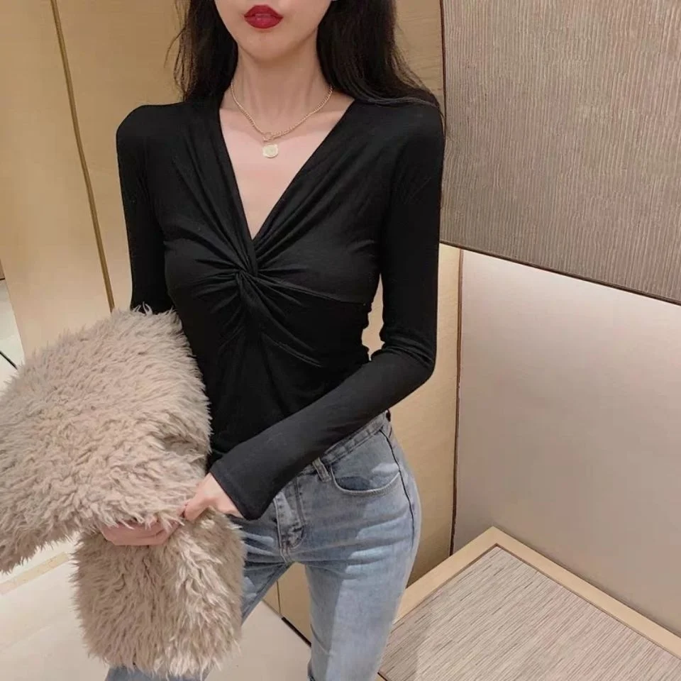 2023 Top Sexy V-neck T-shirt Women\'s Long Sleeve Shirt Blusas Clothes for Women Tops Shirts Blouses