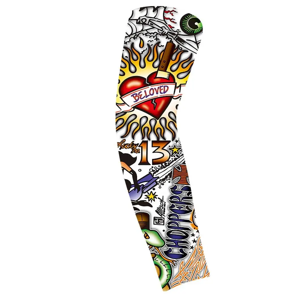 

UV Protection Flower Arm Tattoo Sleeve Sunscreen Flower Arm Pattern Men Sunscreen Sleeve Elastic Seamless Sun Protection Cover