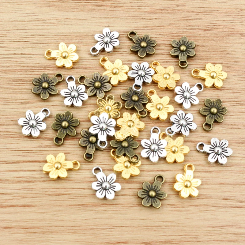 20pcs 12x9mm Flower Charms Double Sided Antique Making Pendant fit,Bronze Gold Vintage Antique Silver color,DIY Handmade Jewelry