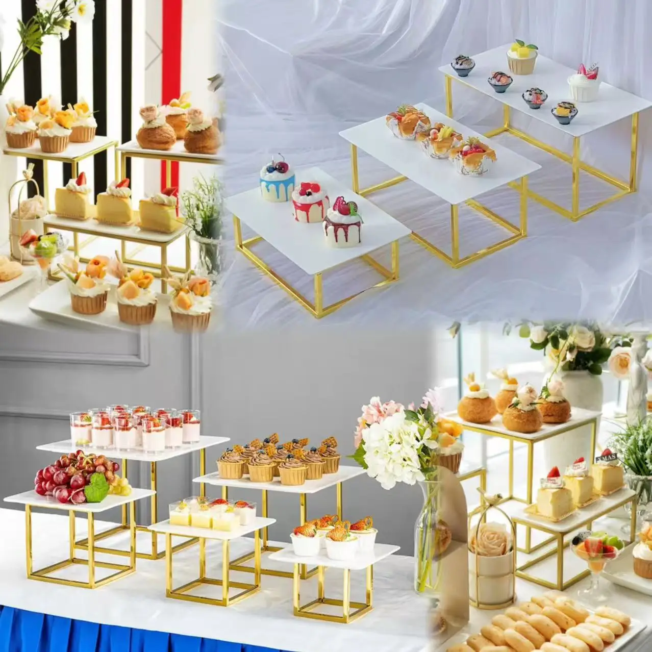 

Wedding Cake Drinking Dessert Table Buffet Acrylic Trays Sweet Food Cupcake Stand, Buffet Banquet Tea Break Candy Metal Holder