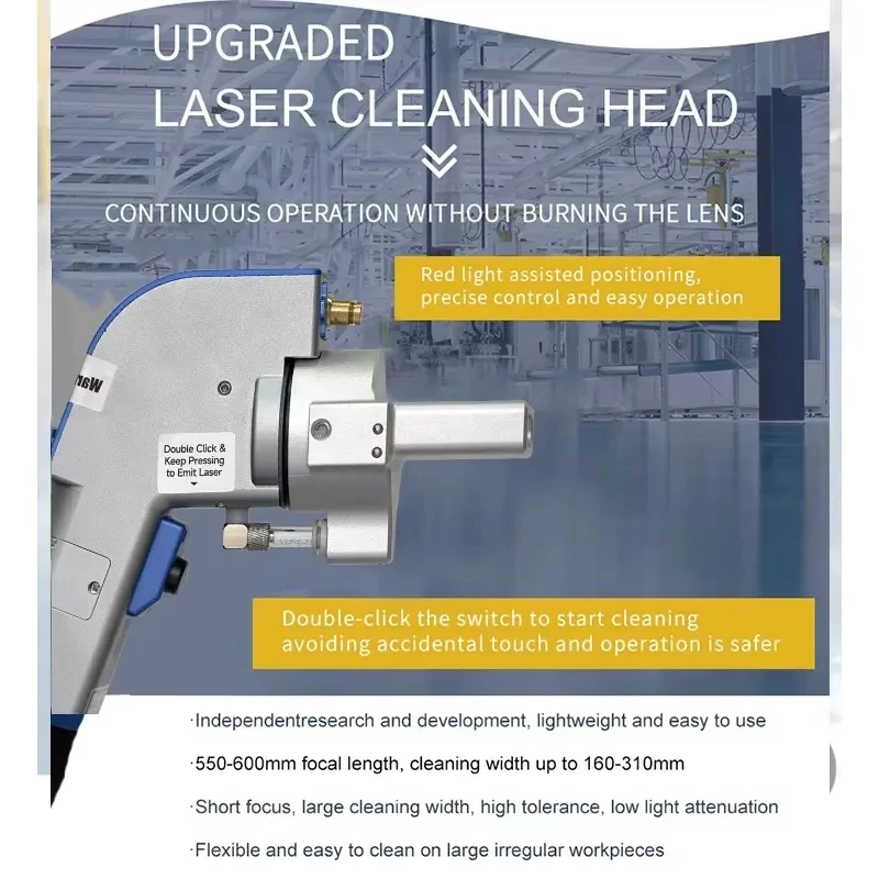 000W Handheld Cleaning hine Continuous Pulse Removing Oil Paint Rust From Metal Wood and Stone